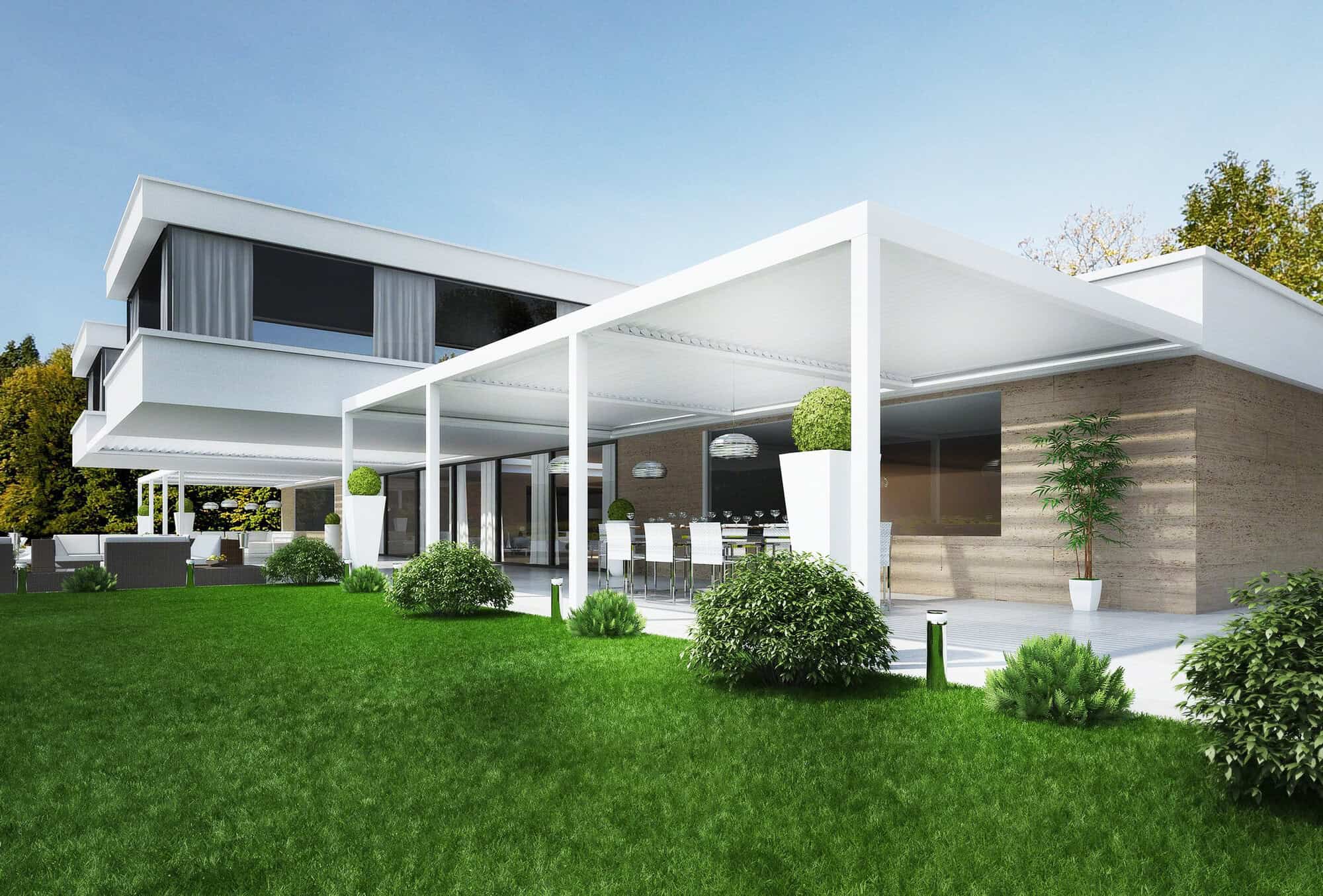 Wall-mounted pergola / aluminum / sun shade louvers / custom